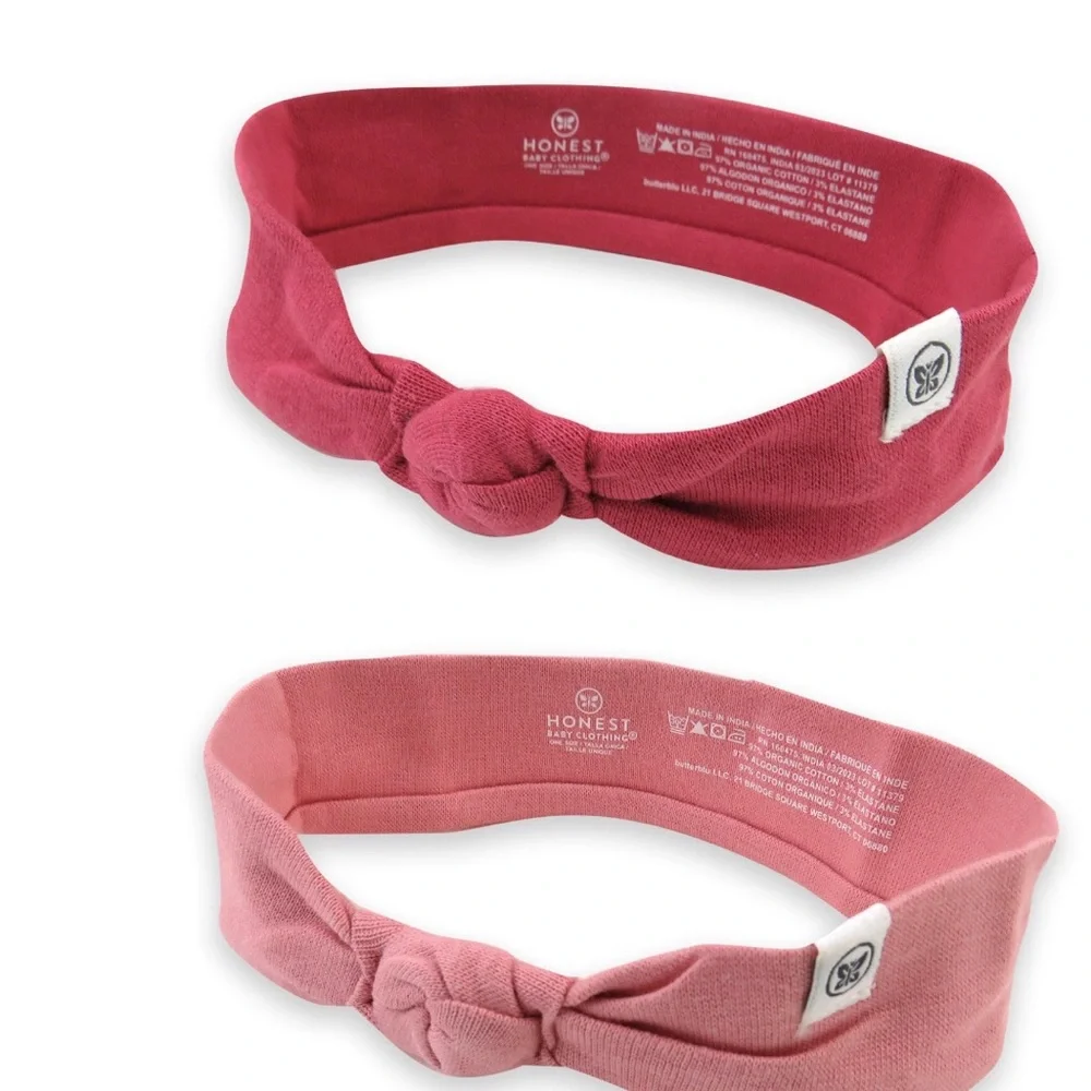 4 PK Honest Baby clothing 100% organic cotton Pink knotted Headbands.one size